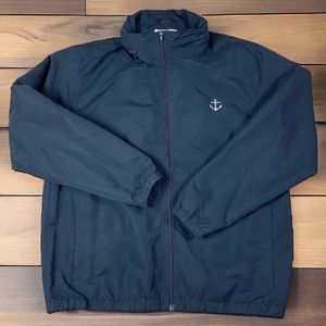 Cruise Wear Company Jacket Mens XXL Blue Zip Away Hood Pocket Anchor Embroidered